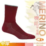 【ICEBREAKER】女 美麗諾羊毛 MERINO HIKE 中筒避震登山健行襪(IB105114 酒紅_2雙入)