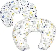 Infants Nursing Pillow for Breastfeeding, Bottle Feeding, Baby Awake-time Support, with 2 Removable Cotton Cover, Soft Machine Washable White Cute Animals Giraffes Elephants