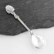 Seashell Handle Salt Spoon - 925 Sterling Silver - Mustard Serving Sea Shell