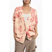 Desigual Mickey Mouse V-Neck Cardigan in Beige/Red at Nordstrom, Size Large