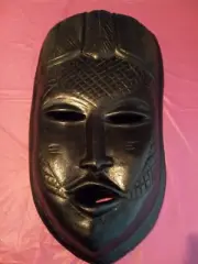 24" Hand Carved Wooden Tribal War Mask From Indonesian African Turtle Wall Decor