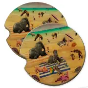 Zoo Animals Beach Party Wood Car Coaster Gift Set fit Car & Truck Cup Holder