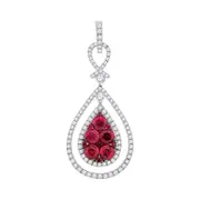 14k White Gold Round Natural Ruby Teardrop Pendant 3/4 Cttw