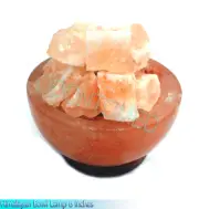 Himalayan Crystal Salt Fire Bowl Lamp 6 Inches Beautiful Wood Base Cord And Bulb