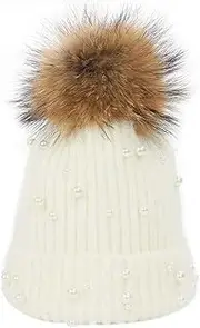 [YUN MENG] Knit Hat Pearl Decoration Keep Warm Unisex Any Size Head Comfortably (Color : White1, Size : 55-60cm)