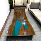 Live Edge Rectangle Blue Epoxy Resin Dining Table Console Bar Hallway Furniture
