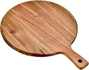 KICHOUSE Natural Wood Pizza Plate Round Bread Board Handle Kitchen Serving Platter for Steak Charcuterie