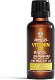 Vegetarian Liquid Vitamin D3 - 5000 iu High Absorption - 1000 iu per Drop - 6 Month Supply - Gluten Free 365 VIT D