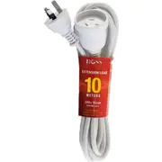 DOSS EXL10M 10M Power Extension Lead White Pvc Ordinary Duty Cable With Fully Moulded 3 Pin