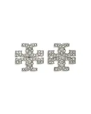 Tory Burch Kira Pave Double T Stud Earrings in Gold Tone