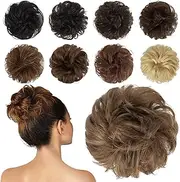 FESHFEN Human Messy Buns - 100% Human Hair Bun Real Scrunchies Hair Pieces Ponytail Extensions Wavy Tousled Updo Chignon Hairpieces for Women, Ash Brown