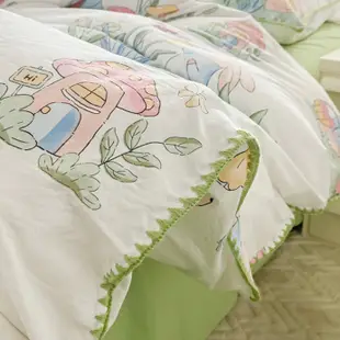 新款ins床包 水洗雙層紗 床包組 四件組 床包組 貝殼繡雙層紗四件組 雙人床包 床單 被套 床罩 枕套 彼得兔 床包