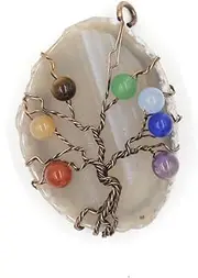 [Xiao Hua] necklace pendant, handcrafted for men and women's necklaces, featuring 7 stone round beads, antique copper colored wire wound pendant, retro pendant decoration (gray), 4.5*5.5*1.5cm/1.8*2.2