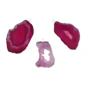 Beautiful Natural Pink Agate Slice Silver Plated DIY Pendant Connectors 3 Pc Lot