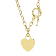 14k Yellow Gold Chain Oval Link Heart Necklace, 17"