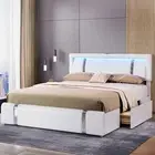Levede Queen Bed Frame Led RGB Double Storage Drawers Soft Headboard USB Charge