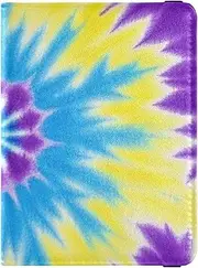 [Amooorous] Yellow-purple Tie-dye Leather decorative Passport Holder Covers Case Travel Documents Organizer Protector Travel Passport Wallet Ultra Slim, Yellow-purple tie-dye, 1 size