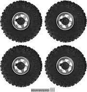 POENVFPO 4PCS RC Wheel Crawler Tire Set, Robust Rubber Tires and Metal Hubs, Excellent Grip, Shock Absorption, Easy to Install, Compatible with Redcat, Axial SCX10, D90, Hpi (Ti Color)