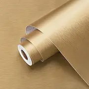 Wallercity Brushed Gold Wallpapers Peel and Stick Wallpaper Stainless Steel Contact Paper for Countertops Self Adhesive Appliances Wallpaper Vinyl Wrap for Refrigerator Cabinets Shelf Liner 12''x236''