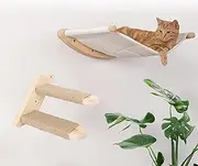 Cat Wall Shelves, Cat Hammock Wall Mounted Cat Shelf with Cat Wall Step, Wooden Wall Mounted Cat Furniture, Cat Climbing Shelf Stable Cat Wall Bed for Indoor Cat Play