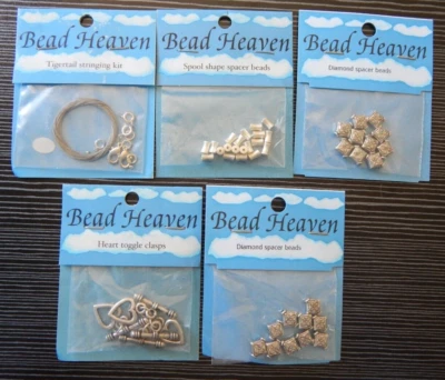 New Bead Heaven Bead Lot Silver Hearts Flowers Spacers Clasps String Kit