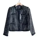 NWT Tahari XS Metallic Thread Tweed Fringe-Trim Blazer Jacket in Black