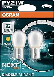 OSRAM 7507DC-02B Diadem CHROME PY21W Halogen Signal Lamp, Turn Indicator Light, 12 V Passenger Car, Double Blister, Set of 2