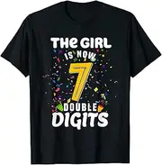 [X.Style] This Girl is Now 7 Double Digits Birthday Girl 7 Year Old ds1821 T-Shirt (S) Black