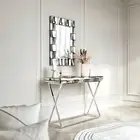 Silver Mirrored Console Table & Modern Glass Wall Mirror Living Room Furniture