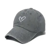 New Outdoor Fashion Sport Baseball Caps For Women Love Heart Embroidery Hat Cap Female Washed Cotton Dad Hat grey 56cm-60cm