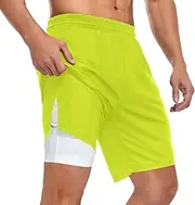 [ZZXXB] Bright Yellow Athletic Shorts for Men with Pockets 2 in 1 Quick Dry Running Shorts