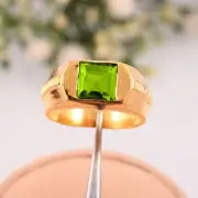 Peridot 14K Solid Gold Men’s Ring Green Gem August Birthstone Gift Jewelry.