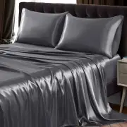 3Pcs Satin Sheet Set Twin Size Ultra Silky Soft Grey Satin Twin Bed Sheets with