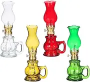 4PCS Chamber Oil Lamp Glass Kerosene Oil Lamps, Vintage Oil Lamps for Indoor, Home Lighting Hurricane Lamp Clear Kerosene Lamp Lantern, Oil Lantern for Tabletop Decor (Yellow Green Red Clear)
