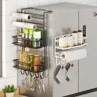 Wall Hanging Spice Storage Rack Carbon Steel Fridge Shelf Rack for Home