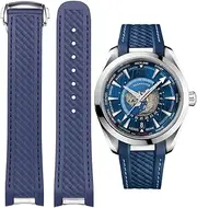 [Feyert] 20mm Curved End Rubber Silicone Replacement Strap Compatible with Omega Seamaster 300 AT150 Aqua Terra 8900 Watch Band Steel Buckle Bracelet