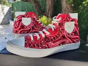 Saint Laurent BEDFORD TESSUTO BANDANA RED High Top Men's Shoes Sneakers Sz 8 US