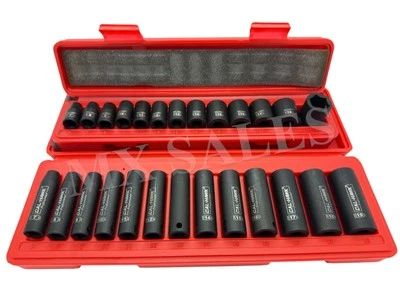 26pc 3/8" Drive Shallow & Deep Impact Socket Set METRIC 6 Point Sockets w/ Case