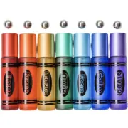 Set of 7 Crayon Empty Glass 10ml Essential Oil Stainless Roller Roll-On Balls