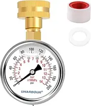 Glycerin Filled Water Pressure Gauge 200psi/14bar, 2'' Dial,Stainless Steel Case, Brass Inside Construction, Female 3/4''NPT Rear Connection for Garden Hose Thread