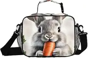 Insulated Lunch Box Rabbit Carrot Cute for Women Men - Ideal for Work, Picnics - Includes Adjustable Shoulder Strap