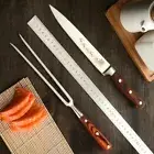 Barbecue Carving Fork Knife Set Stainless Steel Wood Handle Slicing Steak Cut 8"