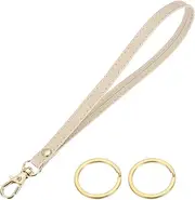 [uxcell] Wristlet Strap PU Leather Keychain Wristlet Lanyard Hand Strap Replacement with 2 Gold Rings, 7 Inch Fit for Wallet Purse Clutch Key (Beige)