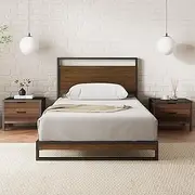 Zinus Ironline Single Bed Frame Base /Metal Pine Heavy Solid Wood Suzanne Platform/Bedroom Furniture Industrial