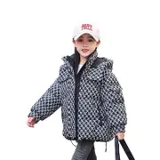 Nevenka Girls Textures Down Jacket with Messenger Bag Warm Hooded Coat-Black