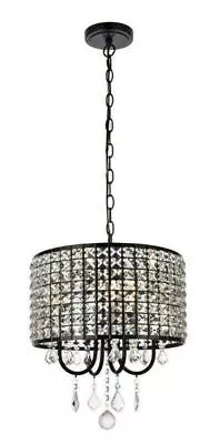 Kitchen Bathroom Dining Room Crystal Pendant Ceiling 4 Light Fixture Black 14in