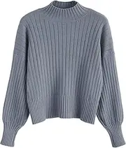 [ZAFUL] Women's Mock Neck Sweater Long Sleeve Ribbed Knit Basic Cropped Pullover Sweater