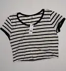 Large Garage Crop Top, Stretchy With Navy And Cream Stripes