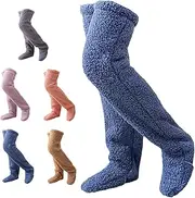 [Reovyck] Plush Warmth Long Socks,Teddy Legs Long Socks for Women,Over Knee High Fuzzy Socks,Knee High Slippers Socks Fuzzy Socks (Blue,One Size)