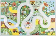 Janod J05930 Children's Car Rug, Country Design, Soft & Non-Slip Motif, Farm & Forest Play Mat, Room Girls & Boys, 120 x 78 cm, Hand Washable, from 2 Years, J05930